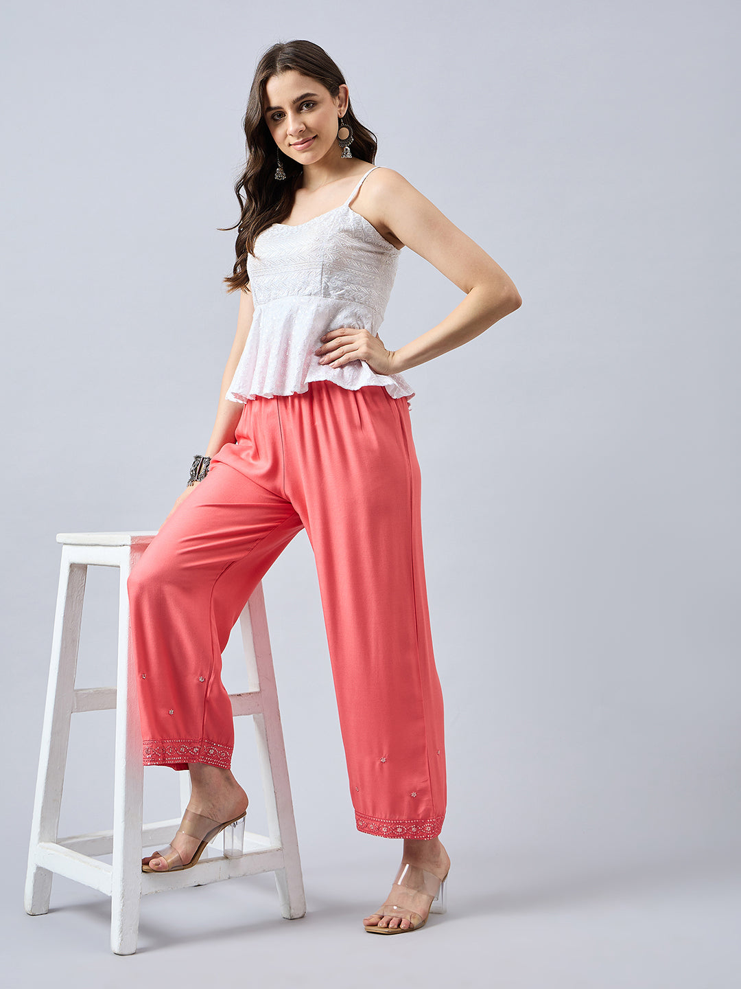 Peach Embellished Palazzo