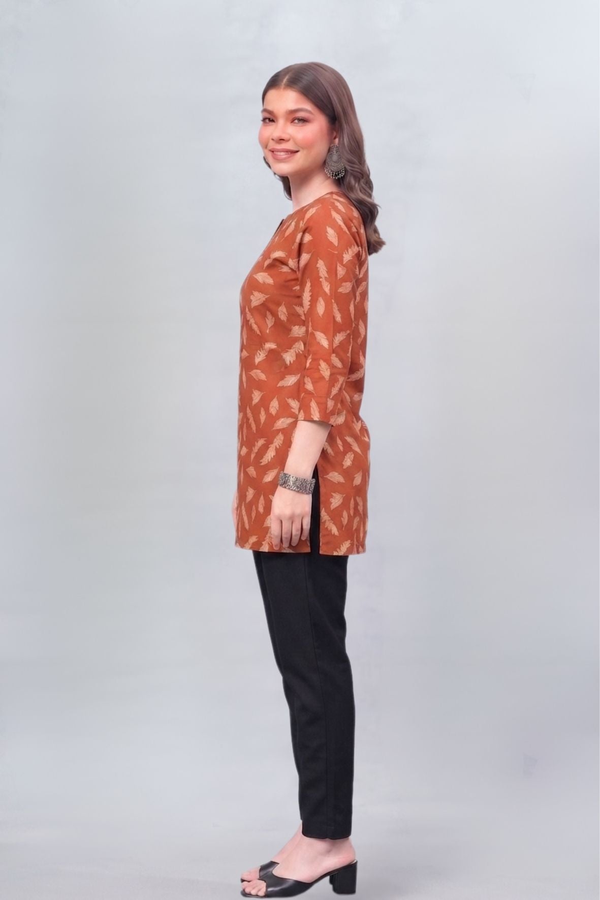 Autumn Leaf Cotton Short Printed Kurti