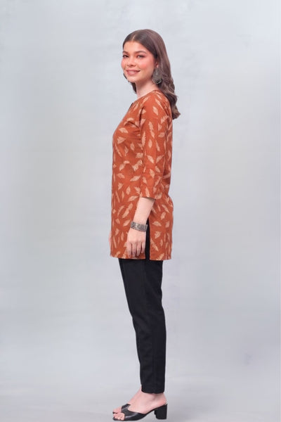 Autumn Leaf Cotton Short Printed Kurti