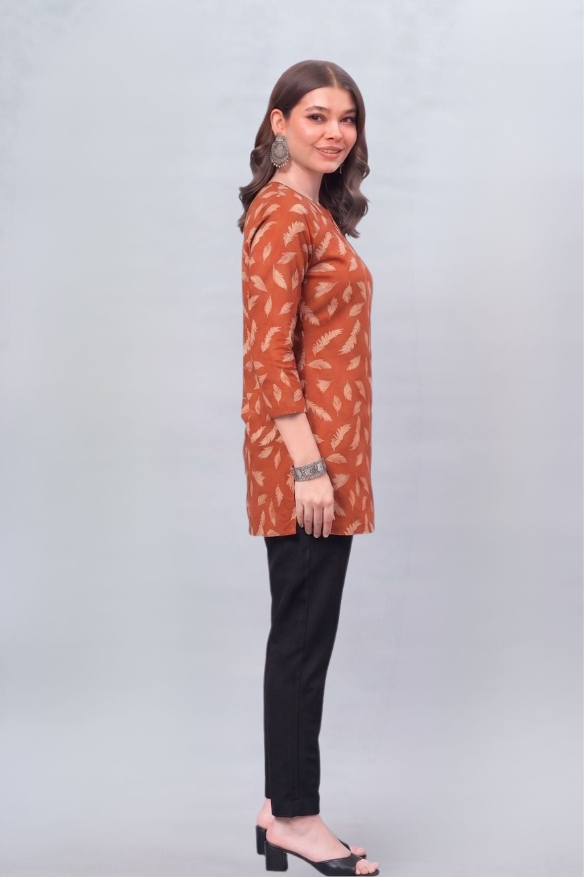 Autumn Leaf Cotton Short Printed Kurti