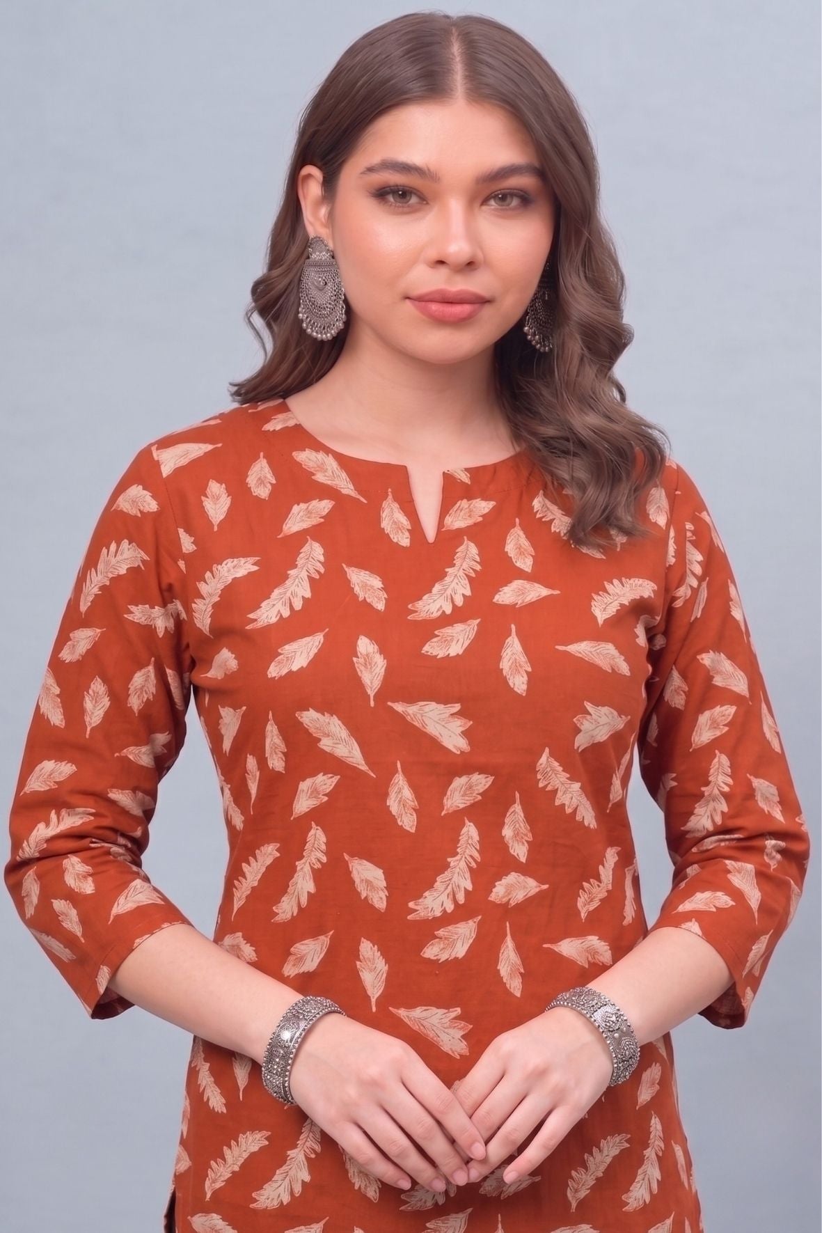 Autumn Leaf Cotton Short Printed Kurti