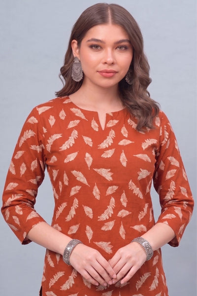 Autumn Leaf Cotton Short Printed Kurti