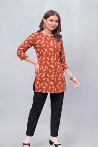Autumn Leaf Cotton Short Printed Kurti