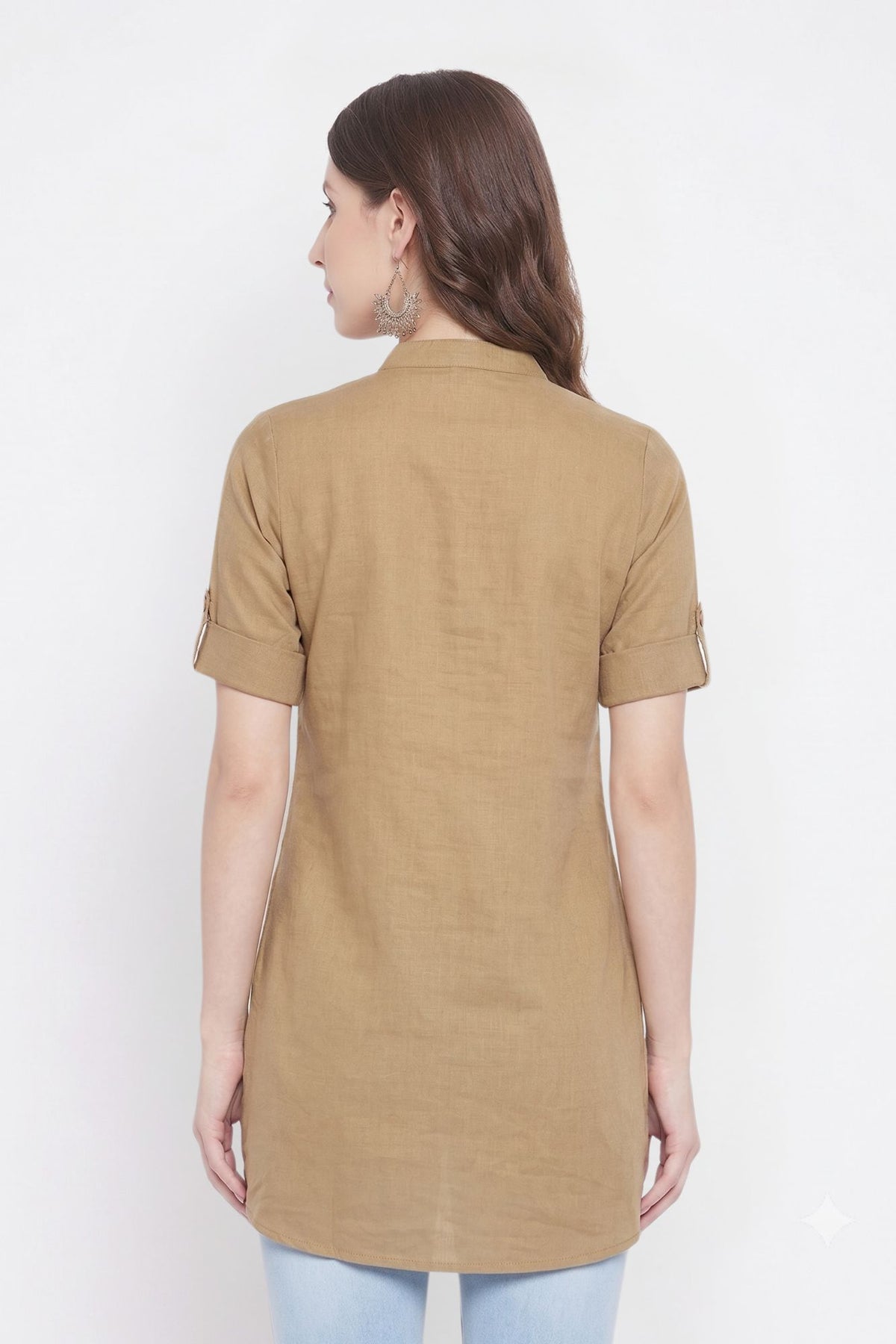 Beige Solid Coloured Short Kurti - 32" Length