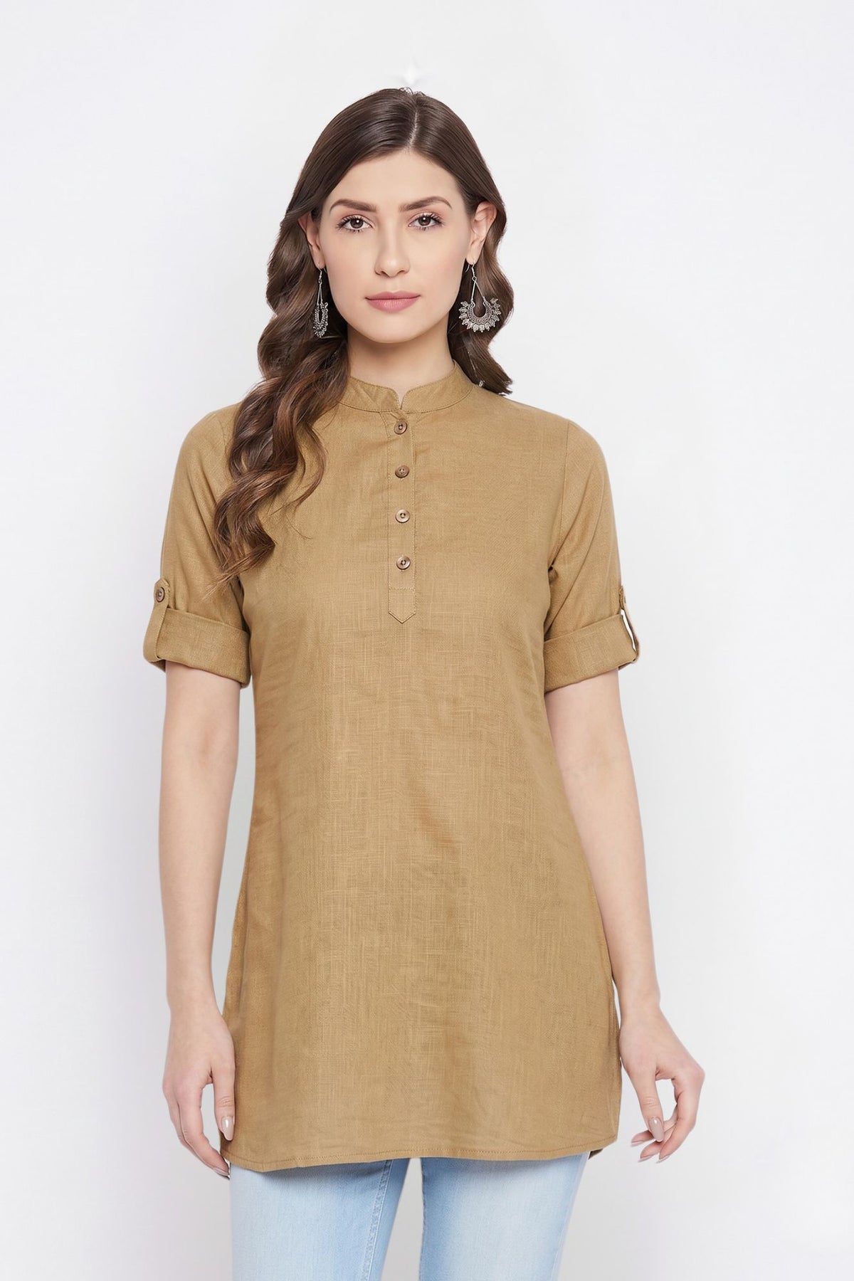 White Solid Coloured Short Kurti - 32" Length
