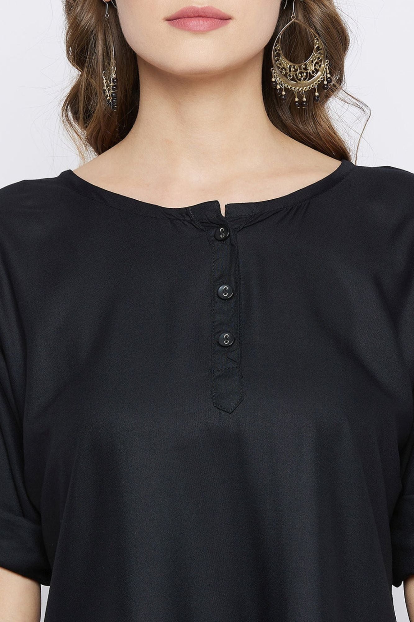 Black Solid Coloured Short Kurti - 32" Length