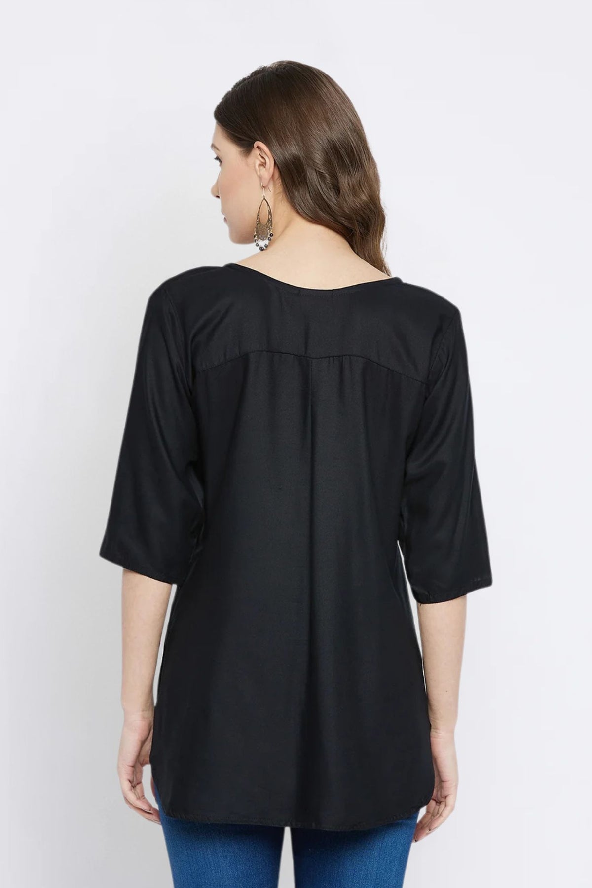 Black Solid Coloured Short Kurti - 32" Length