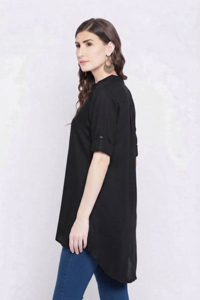 Black Solid Coloured Short Kurti - 32" Length