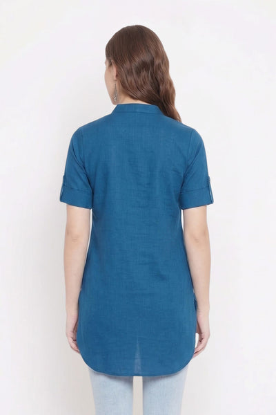 Blue Solid Coloured Short Kurti - 32" Length