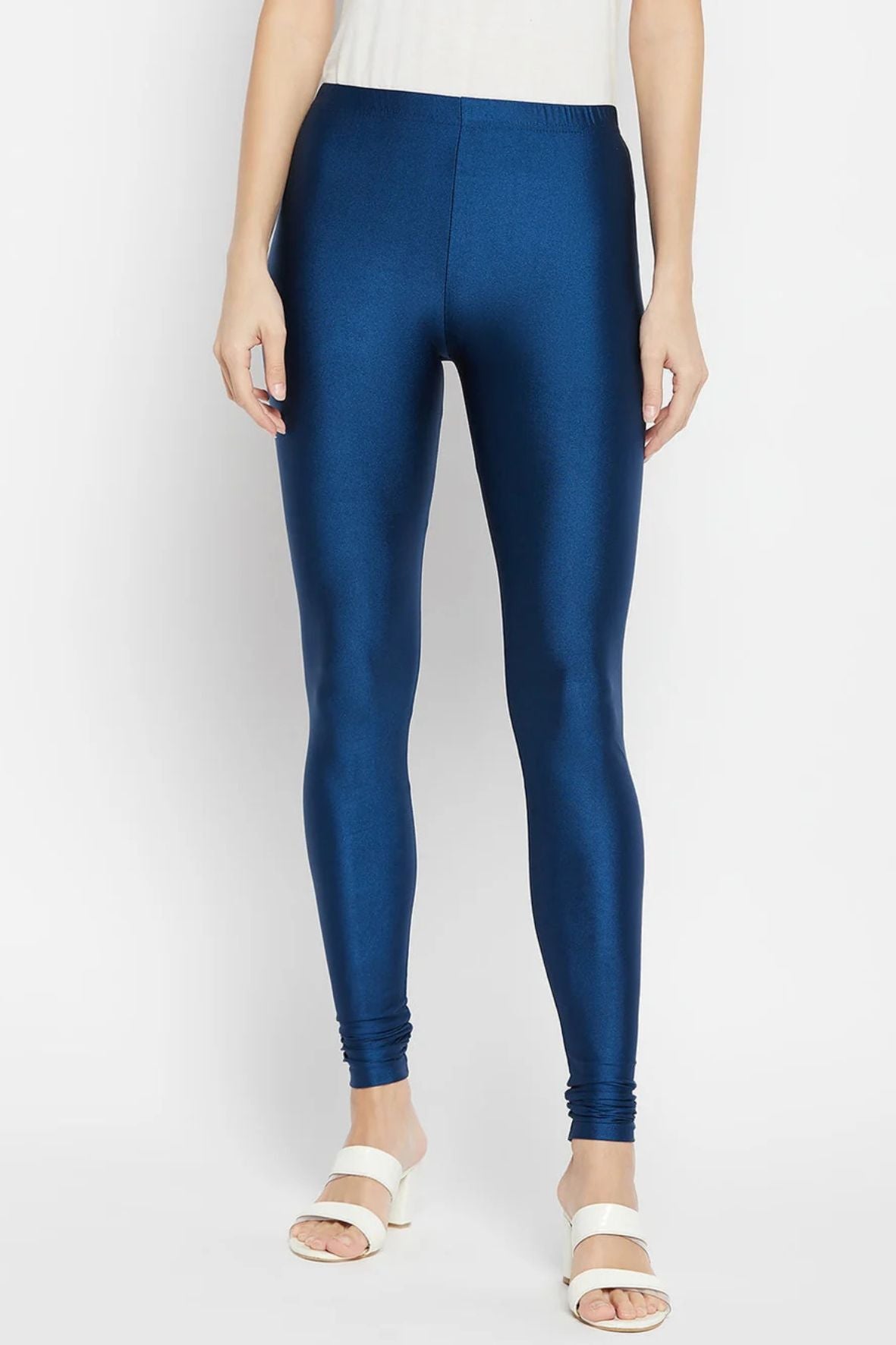 Navy Blue Metallic Leggings - Ankle Length