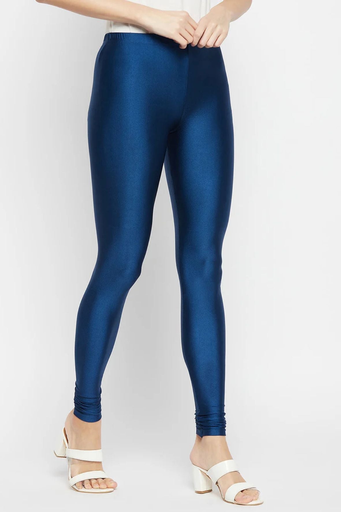 Navy Blue Metallic Leggings - Ankle Length