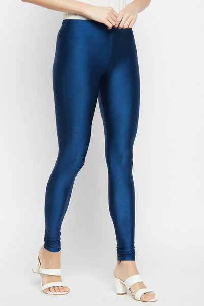 Navy Blue Metallic Leggings - Ankle Length