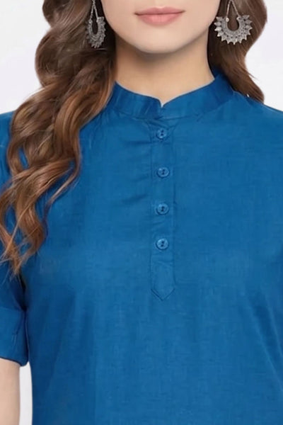 Blue Solid Coloured Short Kurti - 32" Length