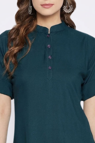 Bottle Green Solid Coloured Short Kurti - 32" Length
