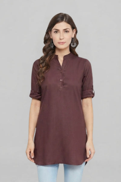 White Solid Coloured Short Kurti - 32" Length