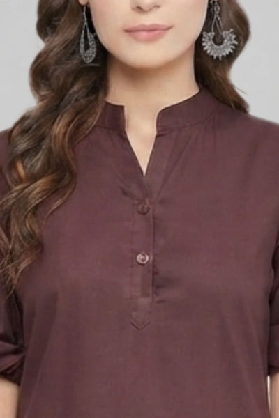 Brown Solid Coloured Short Kurti - 32" Length