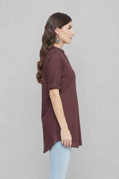 Brown Solid Coloured Short Kurti - 32" Length