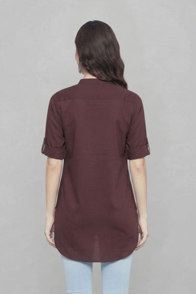 Brown Solid Coloured Short Kurti - 32" Length