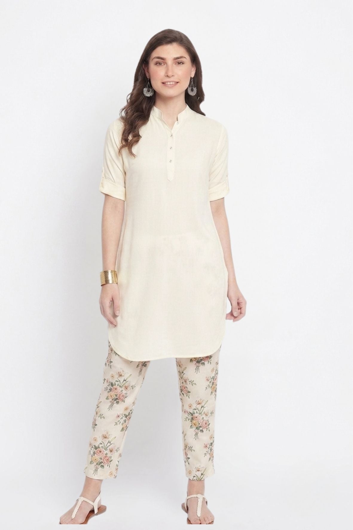Cream Solid Color Kurti