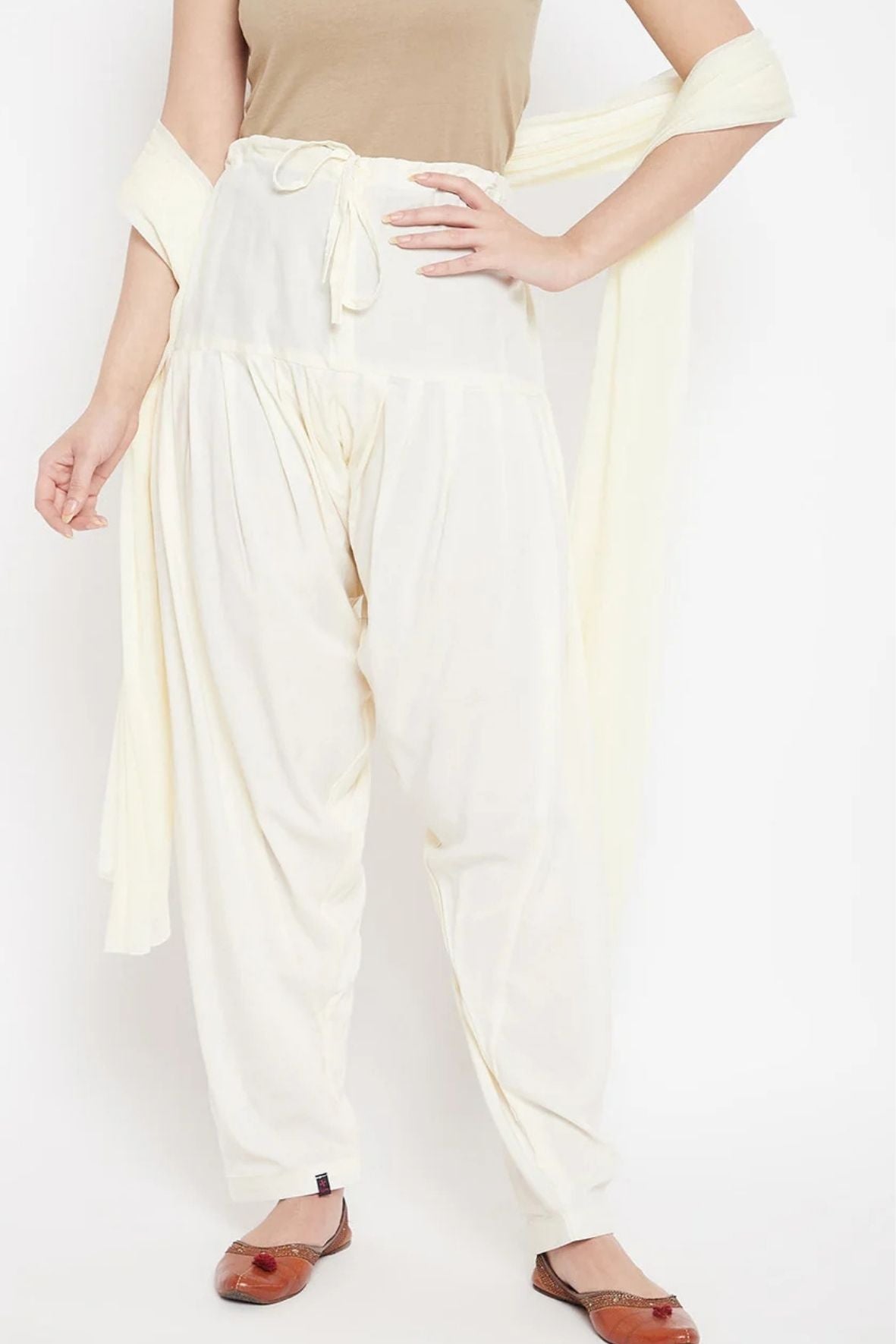 Off White Rayon Plain Patiala (No Duppatta)