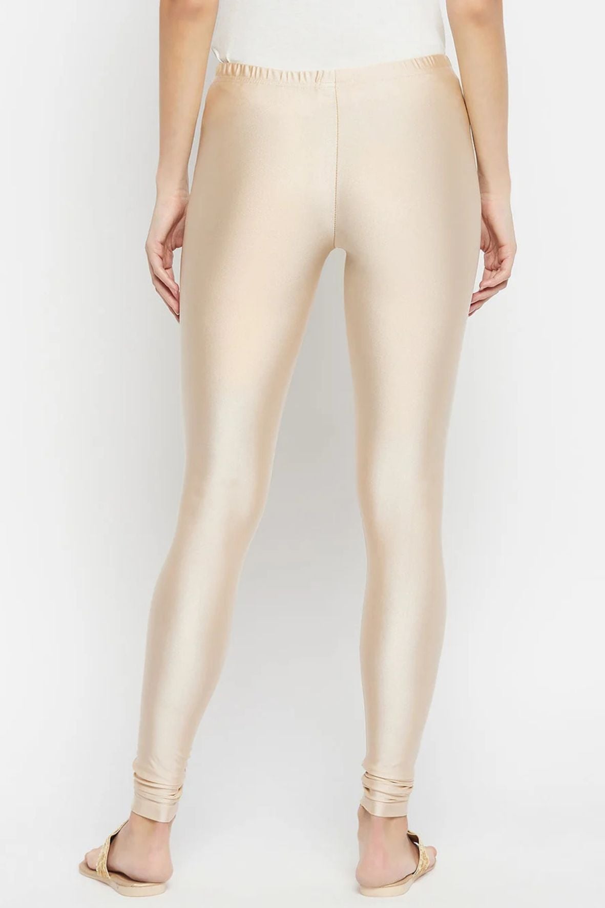 Cream Metallic Leggings - Ankle Length