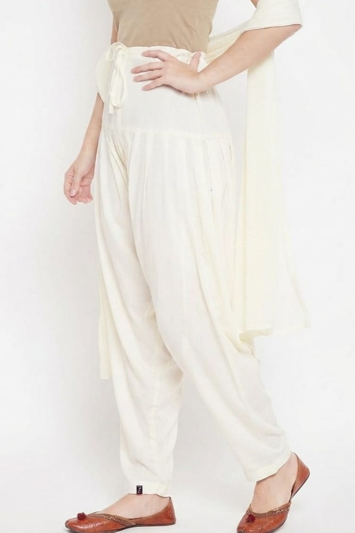 Off White Rayon Plain Patiala (No Duppatta)