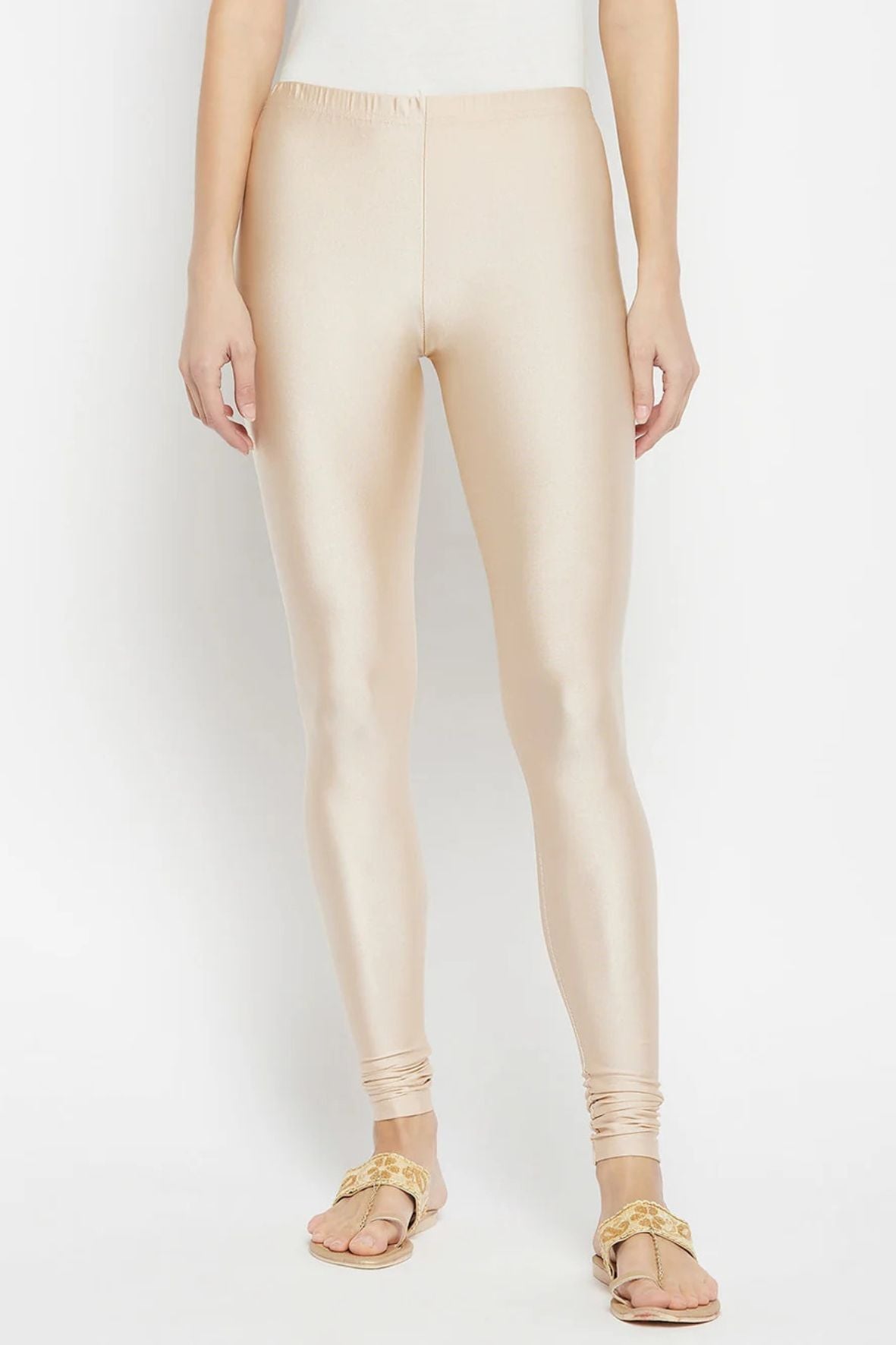 Cream Metallic Leggings - Ankle Length