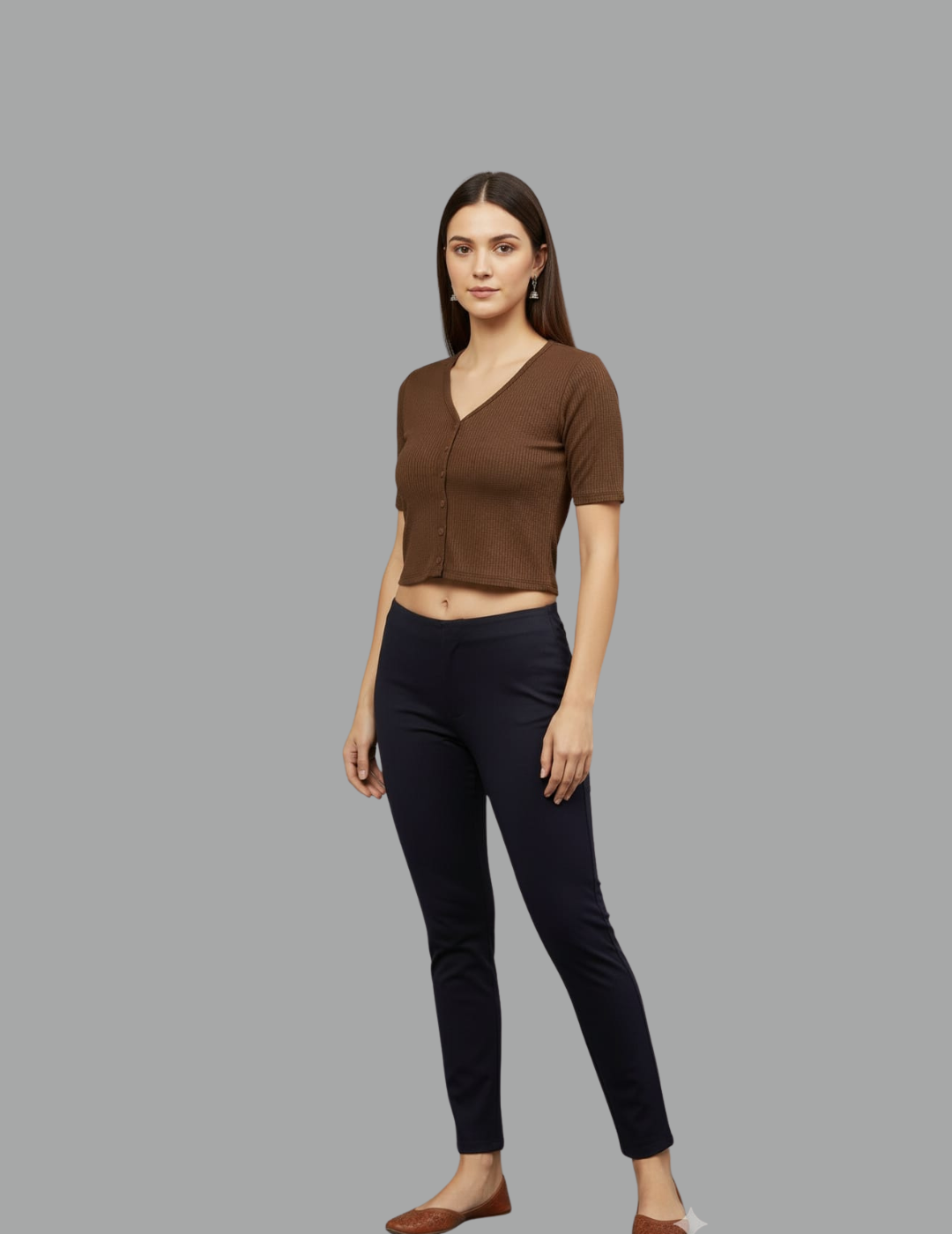 Dark Brown Fukuro Crop Top for Women