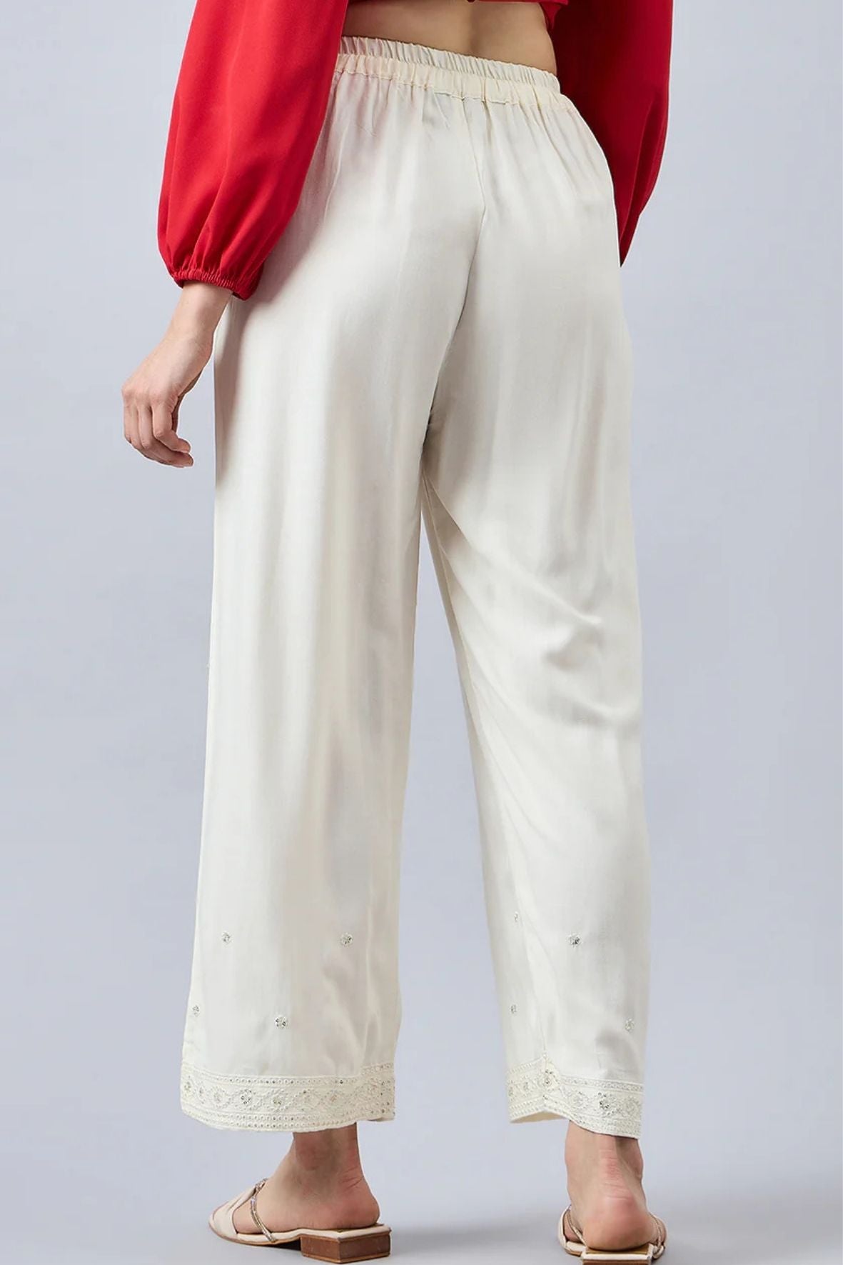 Off White Embellished Palazzo