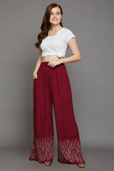 Plum Maroon Embroidery Palazzo