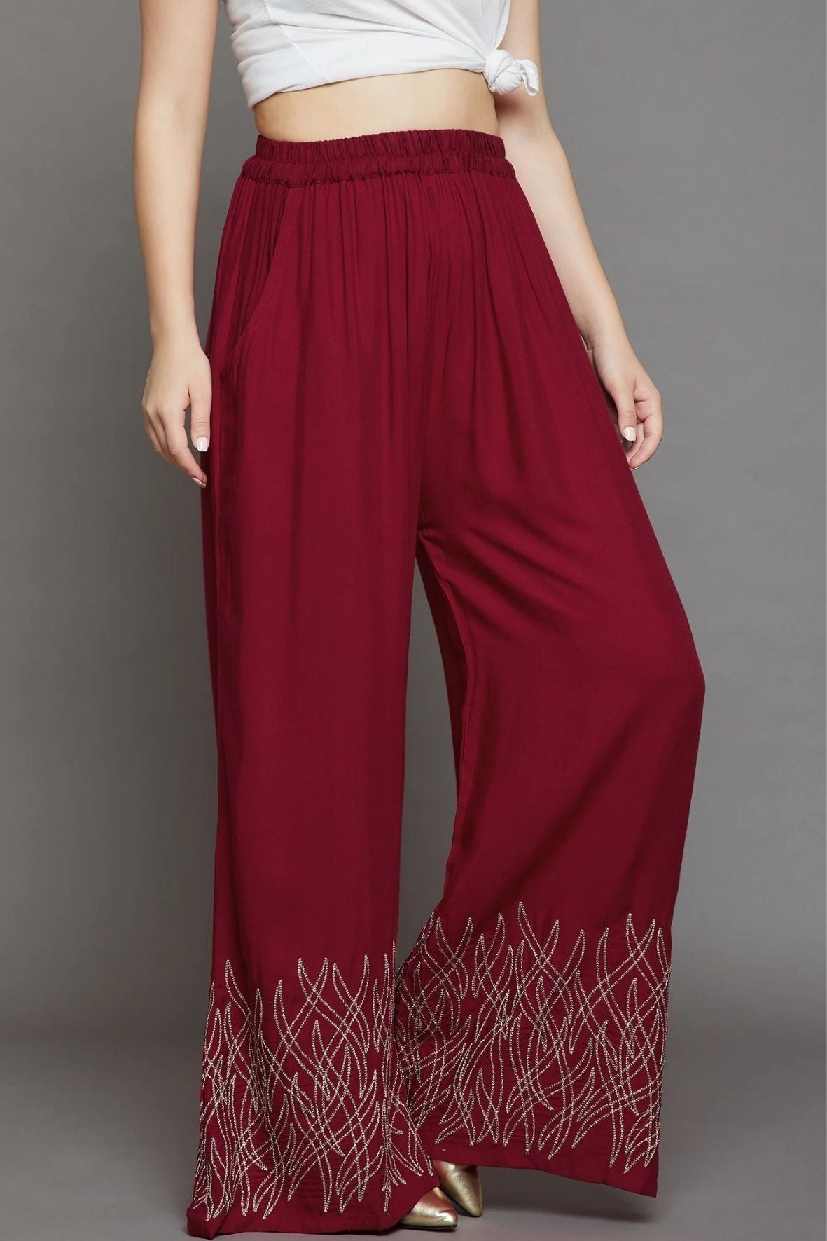 Plum Maroon Embroidery Palazzo