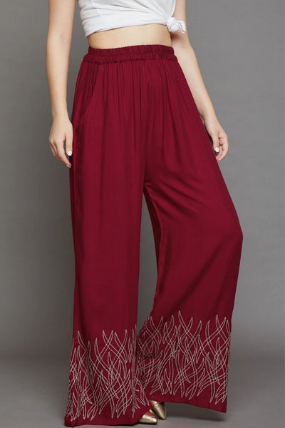 Plum Maroon Embroidery Palazzo