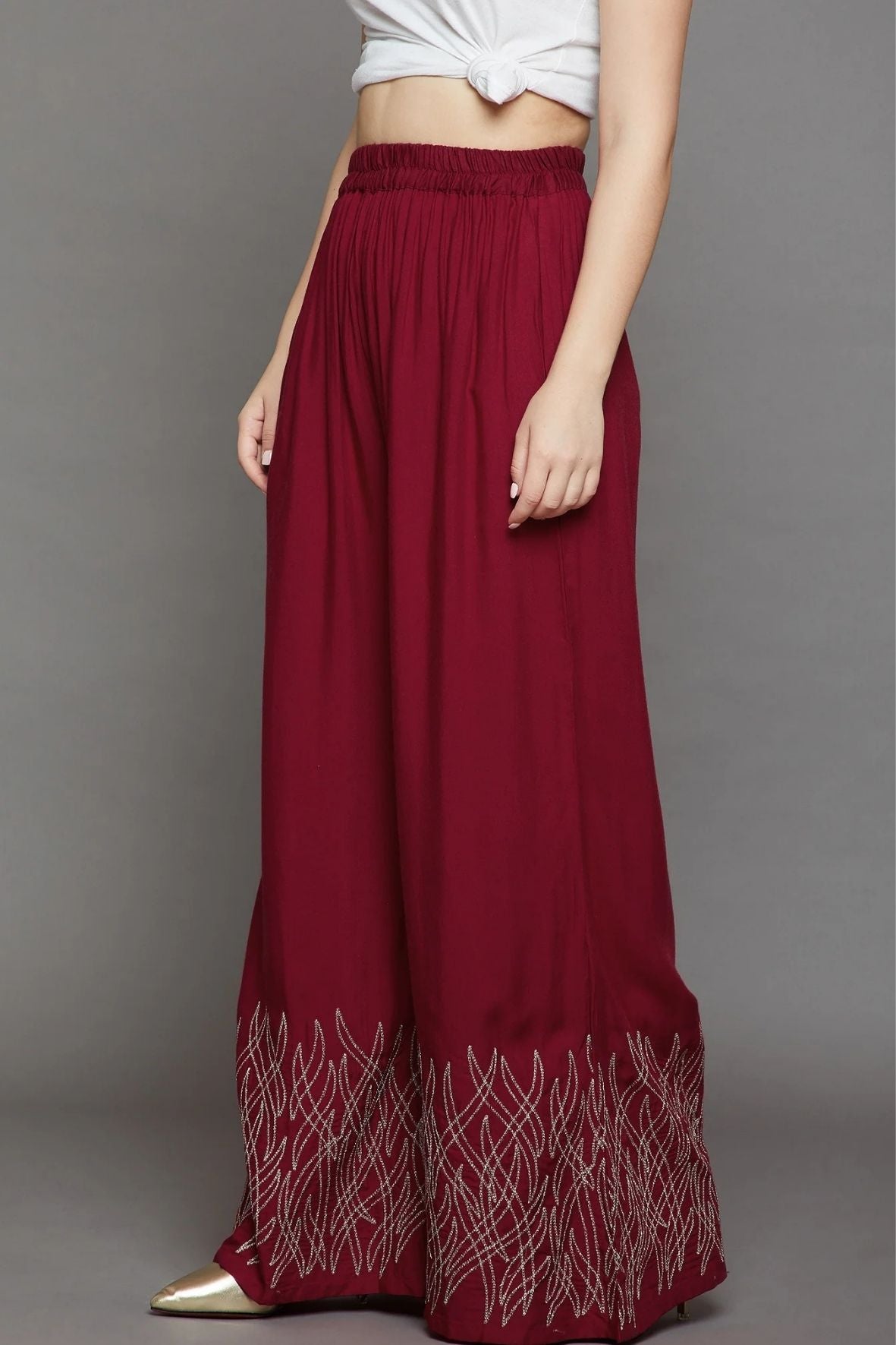 Plum Maroon Embroidery Palazzo