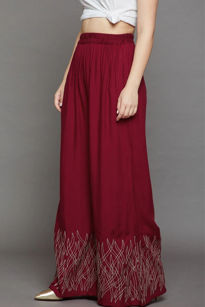 Plum Maroon Embroidery Palazzo