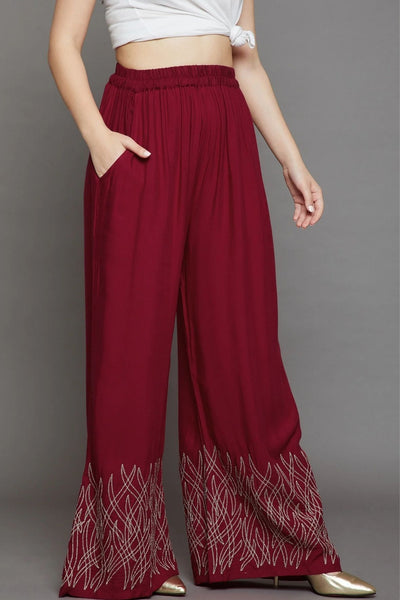 Plum Maroon Embroidery Palazzo