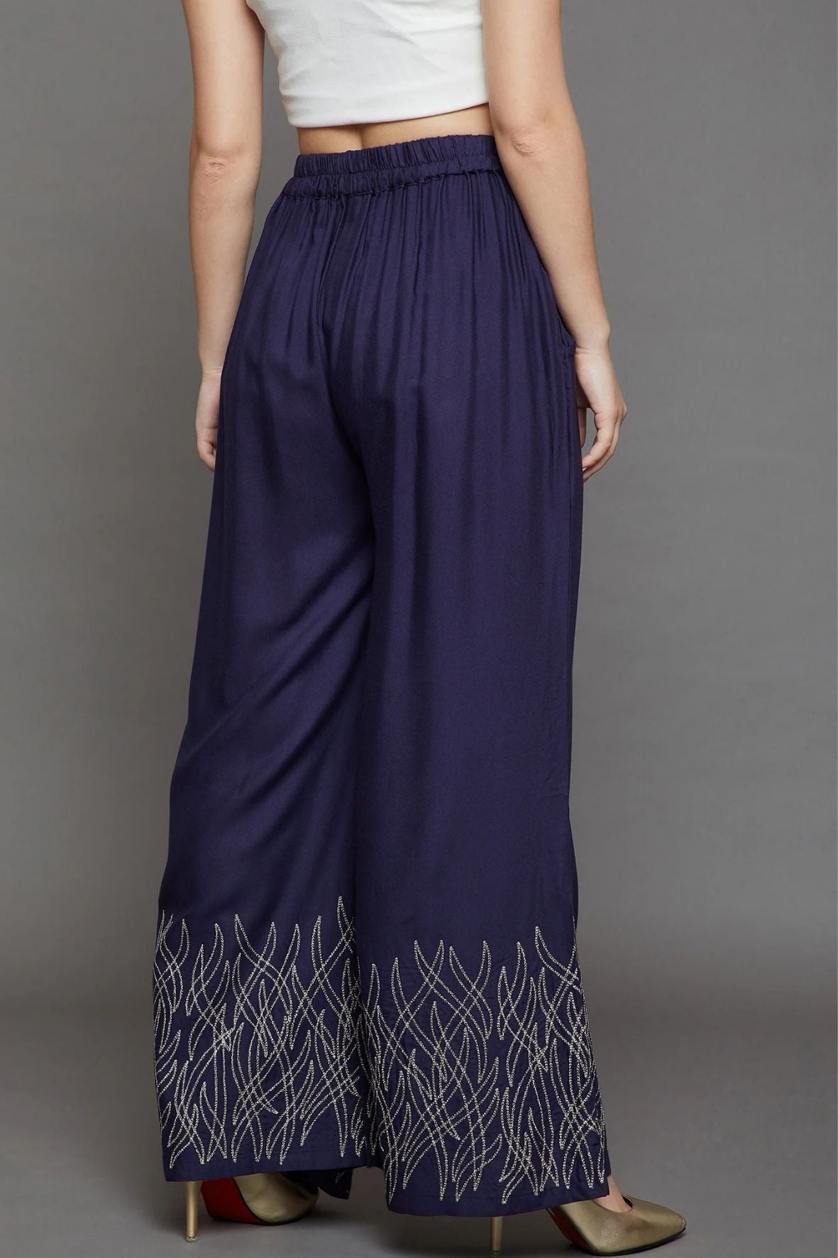 Navy Blue Embroidery Palazzo