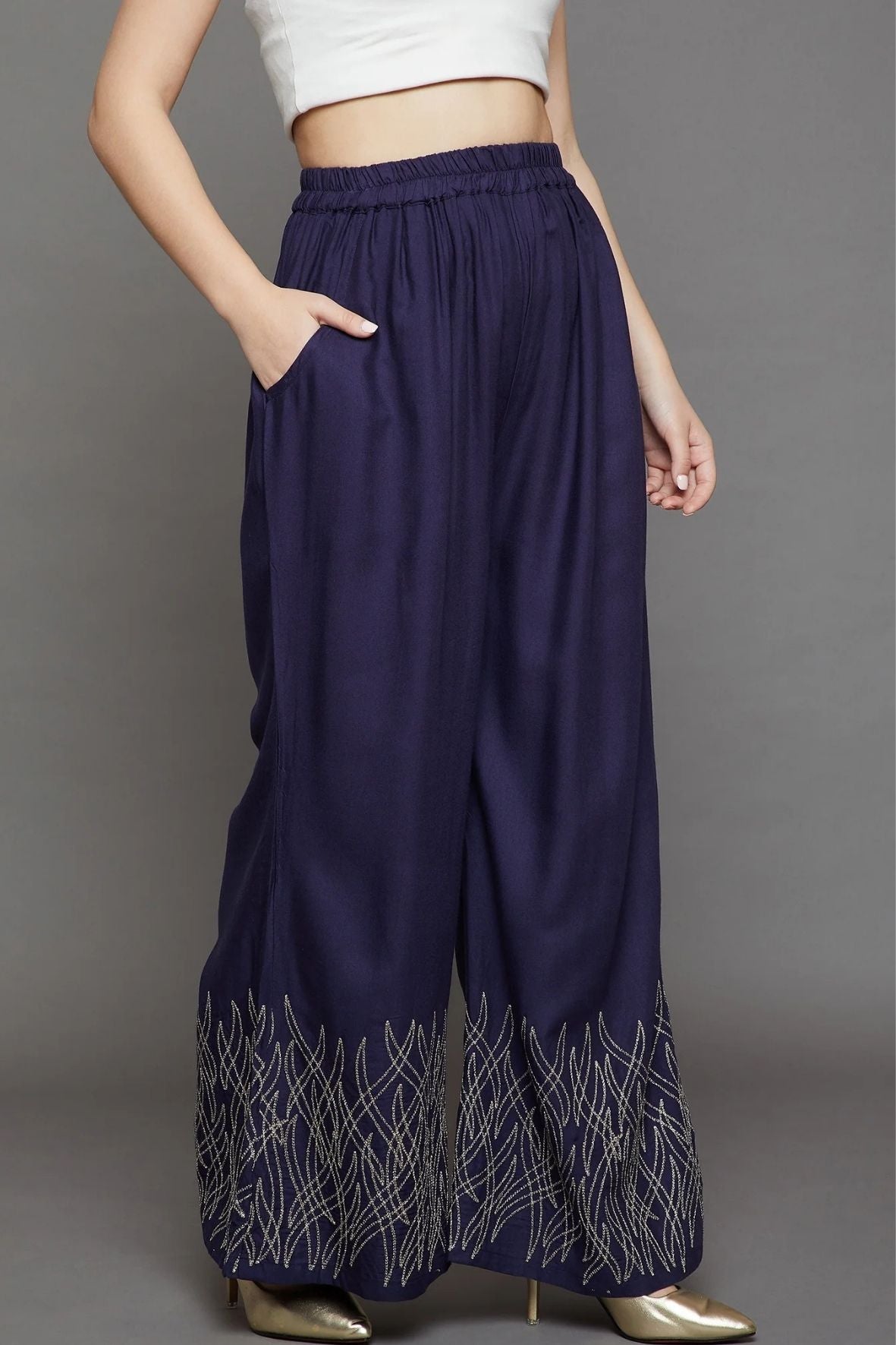 Navy Blue Embroidery Palazzo