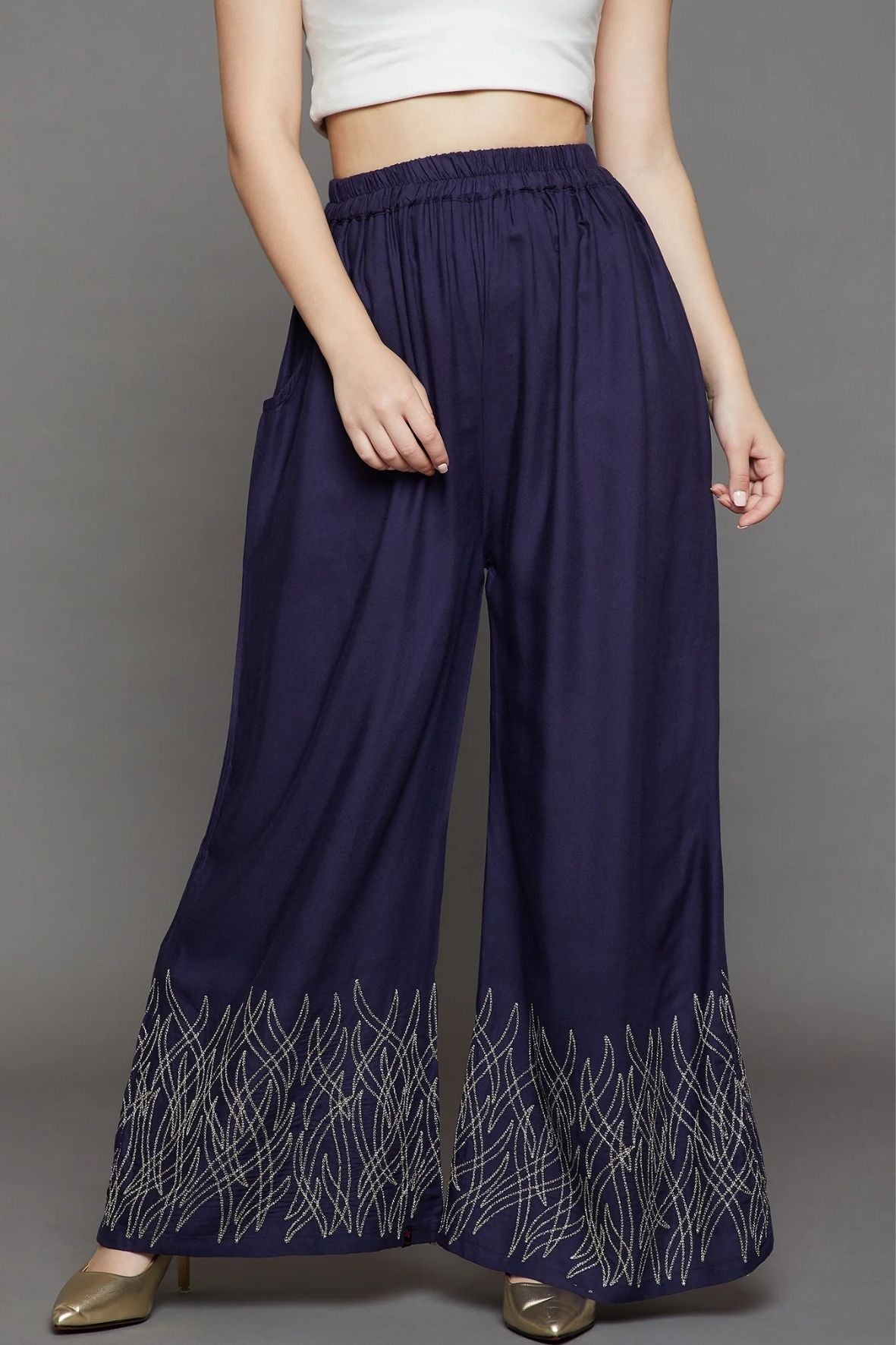 Navy Blue Embroidery Palazzo