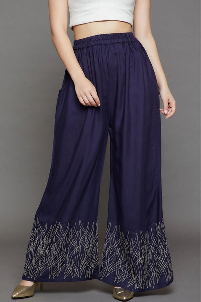 Navy Blue Embroidery Palazzo