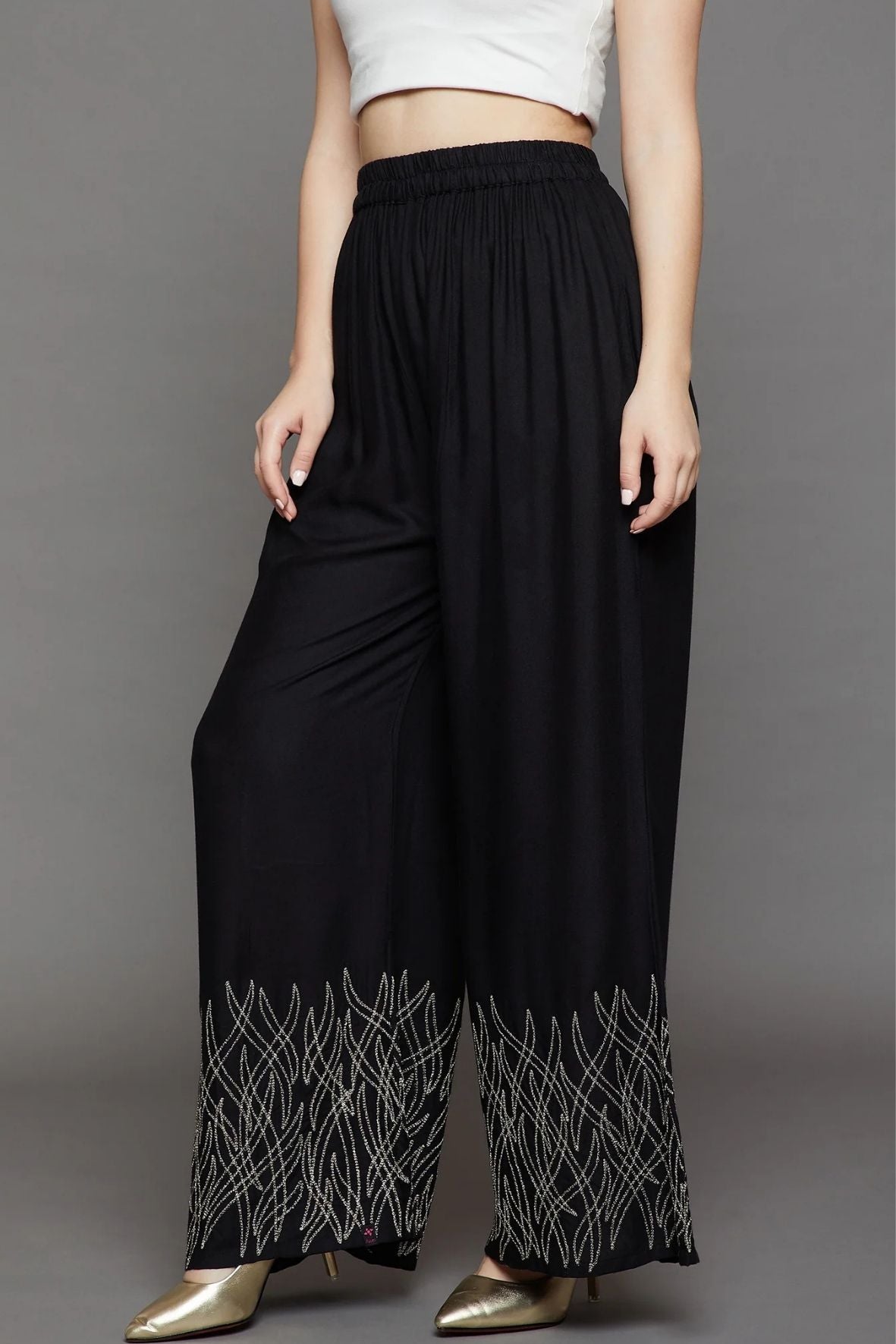 Jet Black Embroidery Palazzo