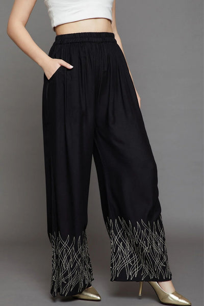 Jet Black Embroidery Palazzo