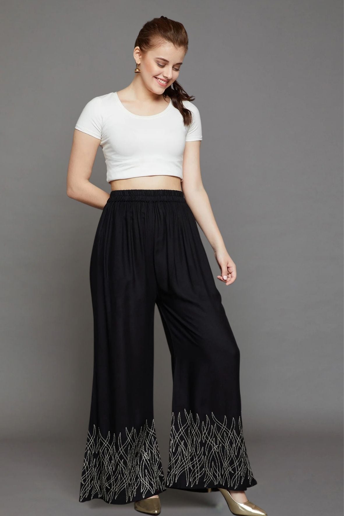 Jet Black Embroidery Palazzo