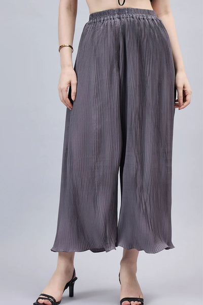Grey Pleated Chiffon Palazzo