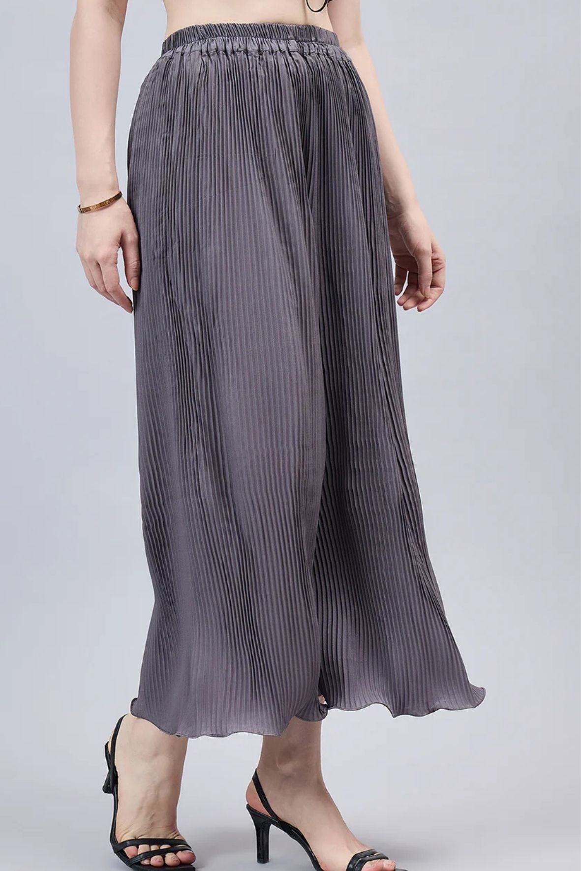 Grey Pleated Chiffon Palazzo