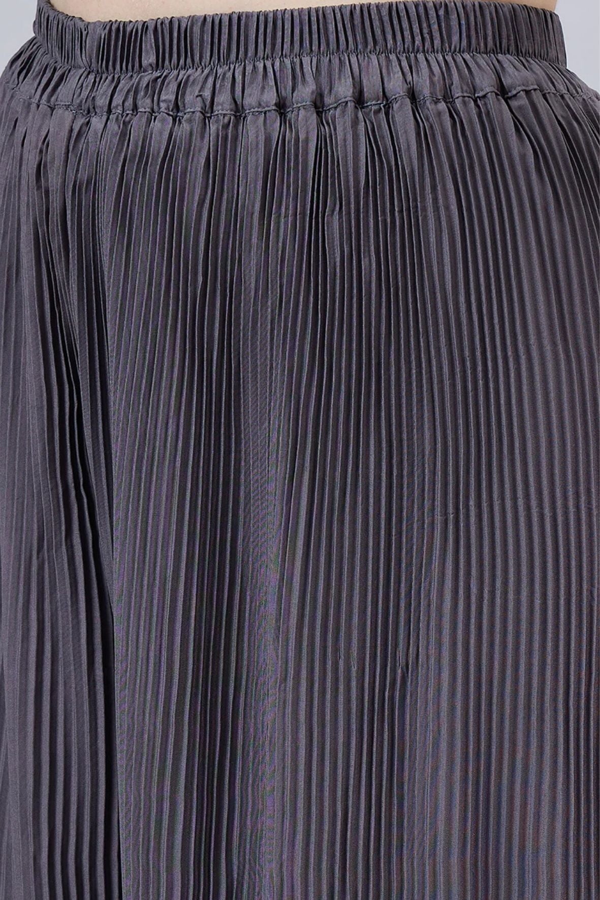 Grey Pleated Chiffon Palazzo