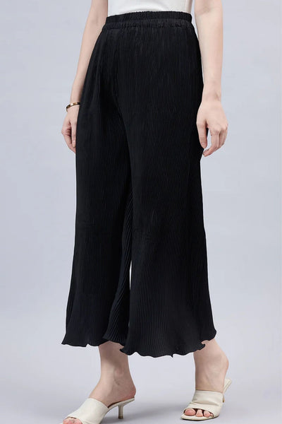 Black Pleated Chiffon Palazzo