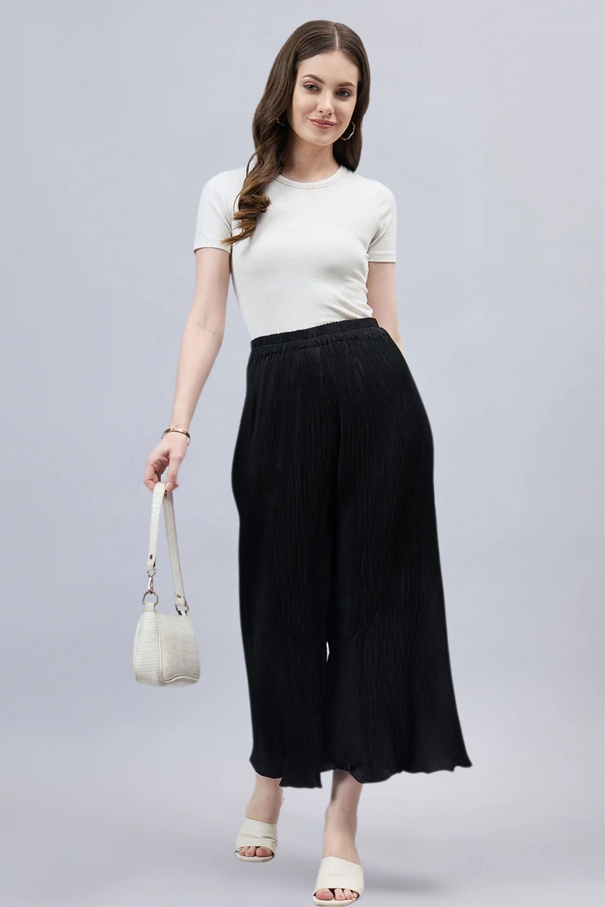 Black Pleated Chiffon Palazzo