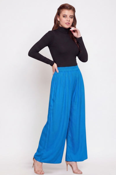 Sky Blue Plain Rayon Palazzo