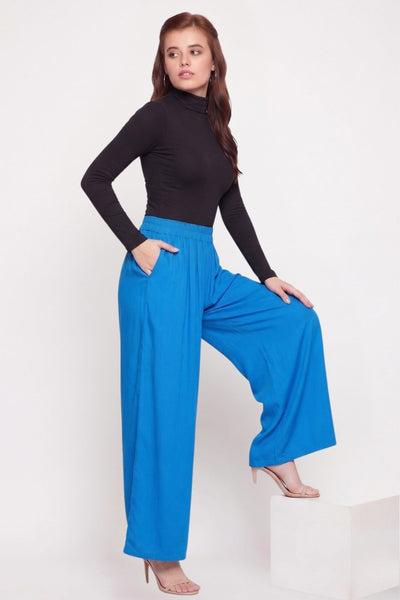 Sky Blue Plain Rayon Palazzo