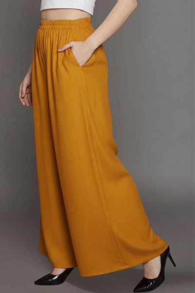 Mustard Plain Rayon Palazzo